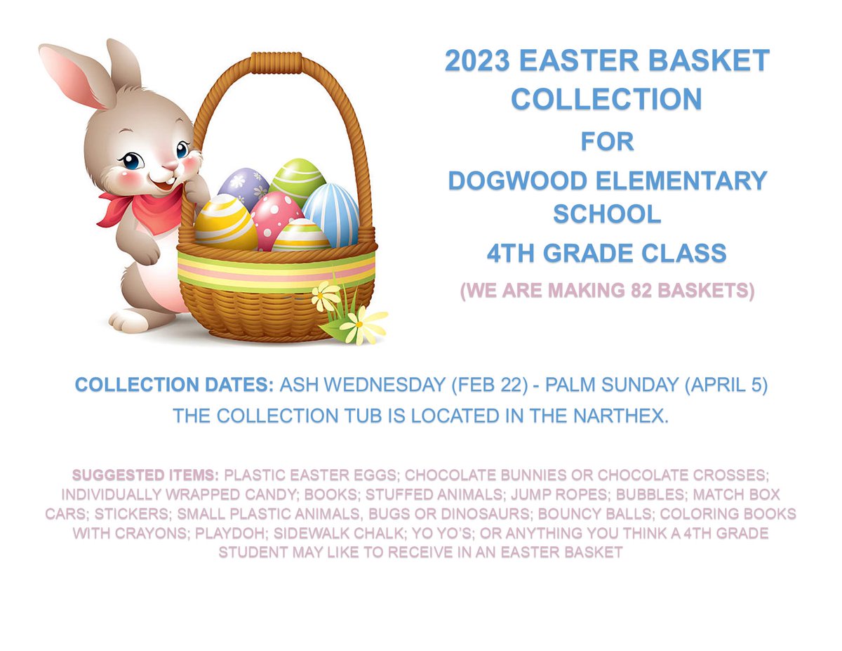 graystonepcusa's tweet photo. Help us fill up 82 Easter baskets for the 4th grade students at Dogwood Elementary School. https://t.co/cXhyvFszrB