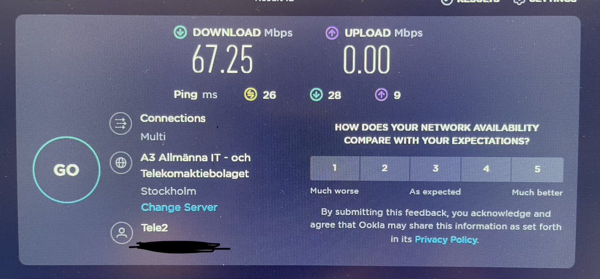 TheFnotte's tweet photo. @tele2sweden 

Det här är INTE okej när man betalar för 600mbit bredband. Det här är med cat5e trådar anslutning. Behöver jobba! https://t.co/7i2O9GI3cQ