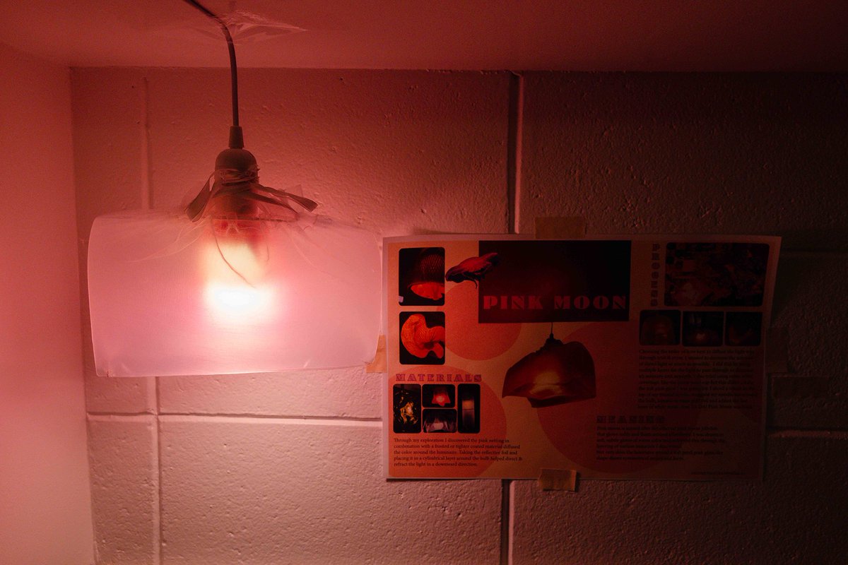 dunwoodycollege's tweet image. Old pictures. Cough drops. Mesh shower loofahs.  Items usually not associated with quality of light. #InteriorDesign students used their creativity in an exercise exploring how to control &amp;amp; create beautiful light using a prototype luminaire made from common items. #BornToDo