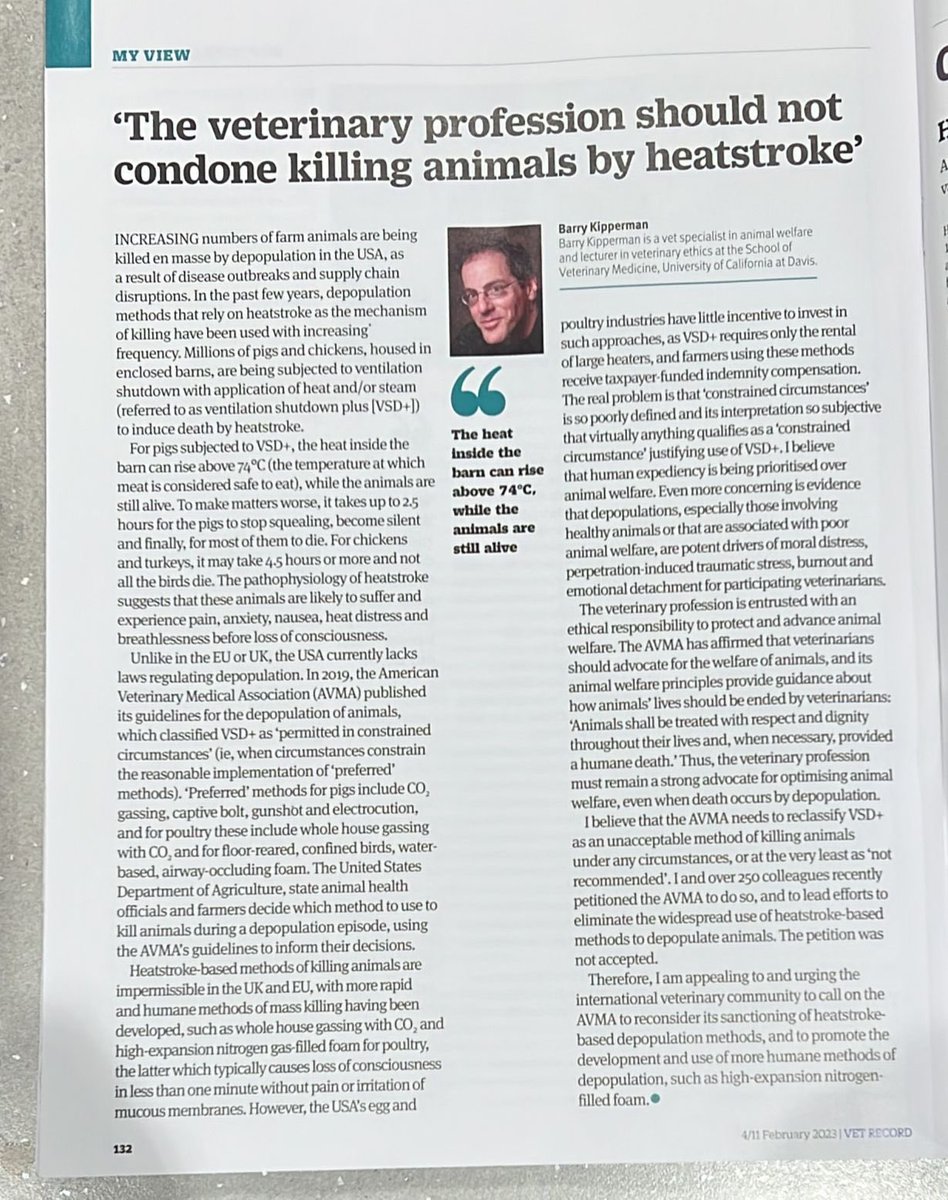 vet_boys's tweet image. Really shocked by this opinion piece in @Vet_Record - culling by essentially cooking animals alive seems to be permitted in US farming. Any vets across the pond care to comment? Is this as common as Dr K suggests? What can we do to help stop it? @ucdavisvetmed #vettwitter #vetmed