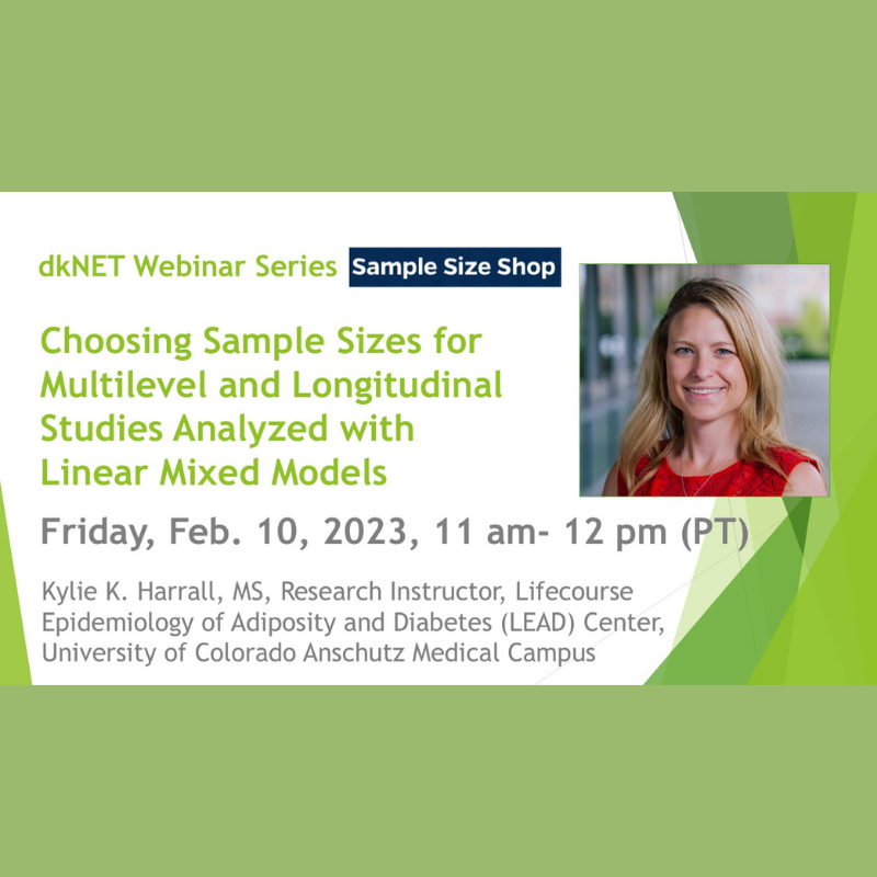 sparc_science's tweet image. Join #dkNET for a webinar presented by Kylie Harrall on Friday, Feb.10, 2023 to learn about SampleSizeShop.org, a useful resource to assist in computing power and sample size for your multilevel or longitudinal studies! dknet.org/about/blog/2577 @dkNET_info