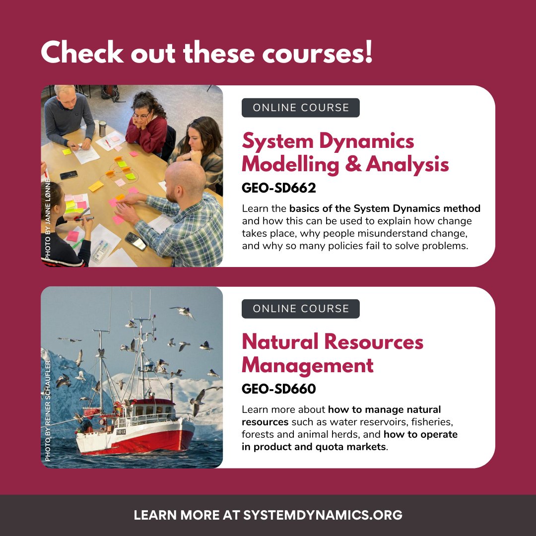 systemdynamics_'s tweet photo. 📢 TAKE ADVANTAGE of these free #onlinecourses on #SystemDynamics and #sustainability by the University of Bergen (@UiB). 

🔘 System Dynamics Modelling and Analysis: 
https://t.co/SSQaE1QhZ5
🔘 Natural Resources Management: https://t.co/76zdi91gPw

@sd_minds @birgitkopainsky https://t.co/djRZXTlHV0