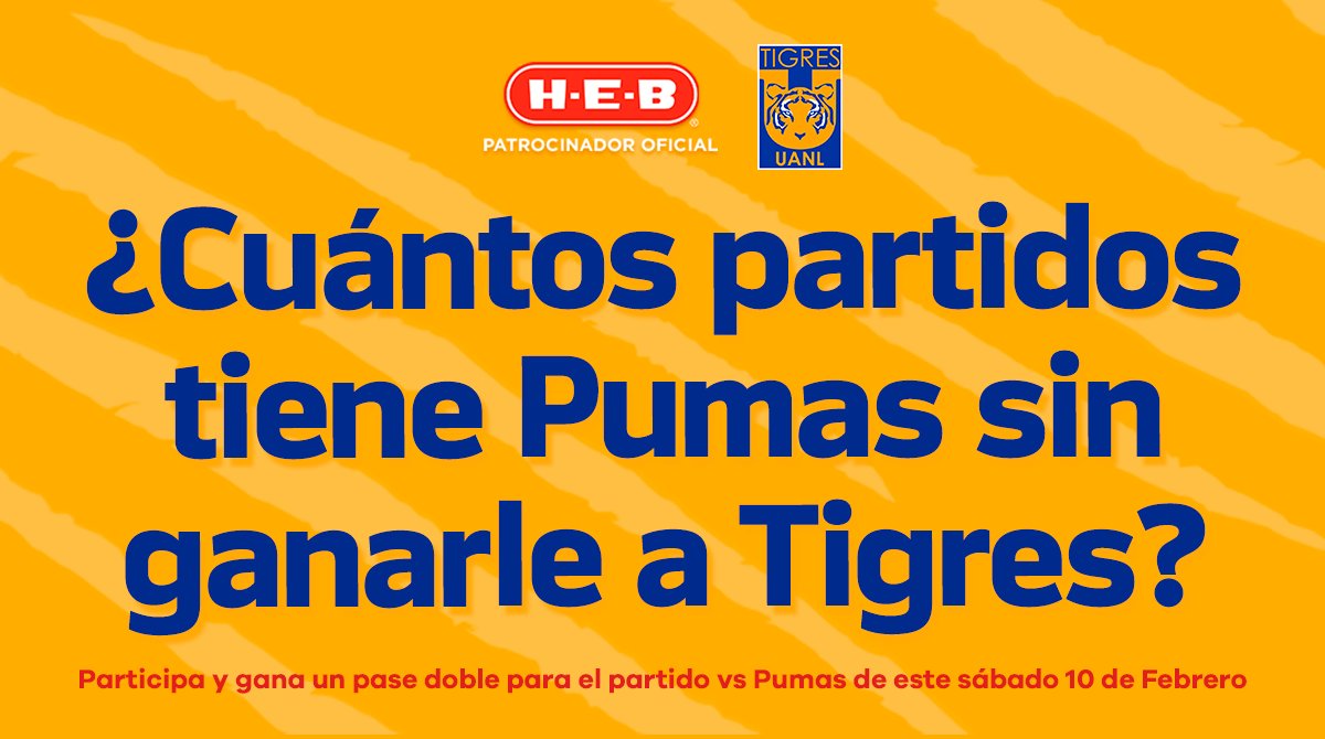 HEB_mexico's tweet photo. Este sábado 11 de febrero, apoya a @TigresOficial desde el Universitario 🏟 ¡H-E-B te regala boletos!
Participa para ganar uno de los 10 pases dobles, sólo sigue estos pasos: 
👉 Da RT 🔃
👉 Responde la pregunta en comentarios 💬
👇 Revisa los términos y condiciones 🤓 https://t.co/mw4bi0QyAz