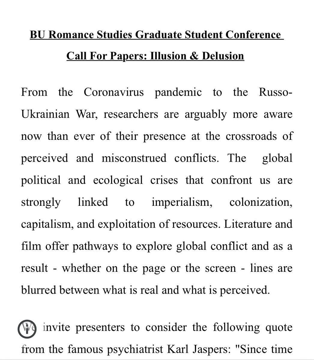 BURS_GradConf's tweet photo. CFP: Graduate Student Conference on the theme of "Illusion &amp; Delusion." Submit abstracts at the link in our bio by February 17, 2023! https://t.co/arHzU10sEa
