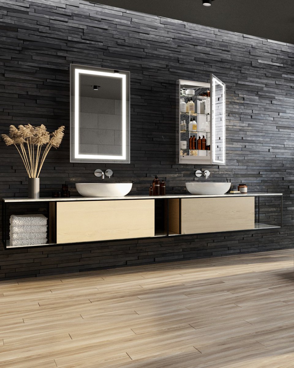 New Mirrored Cabinets deliver high-quality lighting + thoughtful storage solutions. Edge-guard to ensure longevity against the daily nicks and dings, 25% more brightness, and OmegaMirror withstands 400 hours of salt and corrosion testing. bit.ly/3lq3i3a