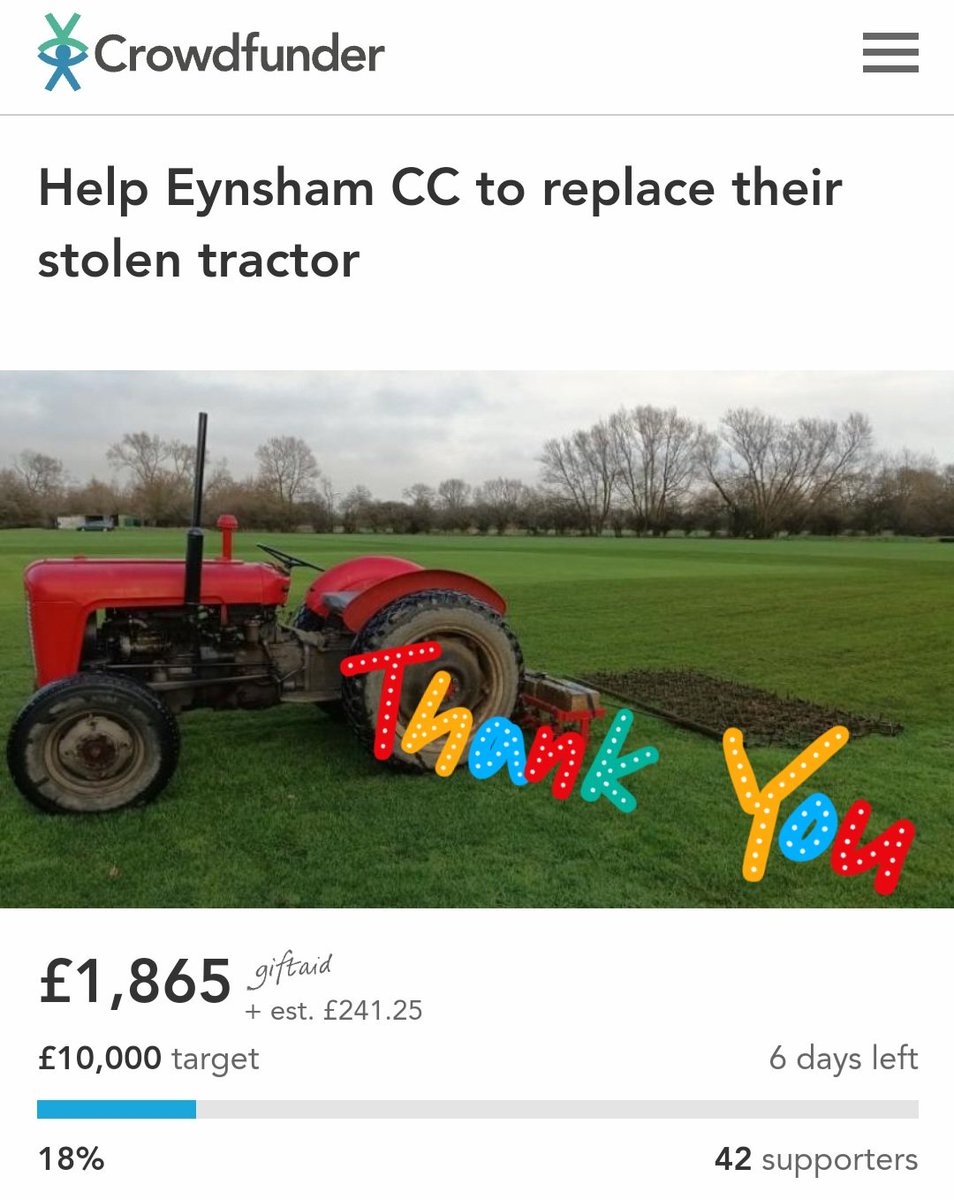 TRACTOR FUND UPDATE!

Thank you all so much for your amazing donations. The money will be such a huge help to the club!

We know times are really difficult at the moment, but if you have any pennies to spare, the fund is running for another 6 days crowdfunder.co.uk/p/help-eynsham…