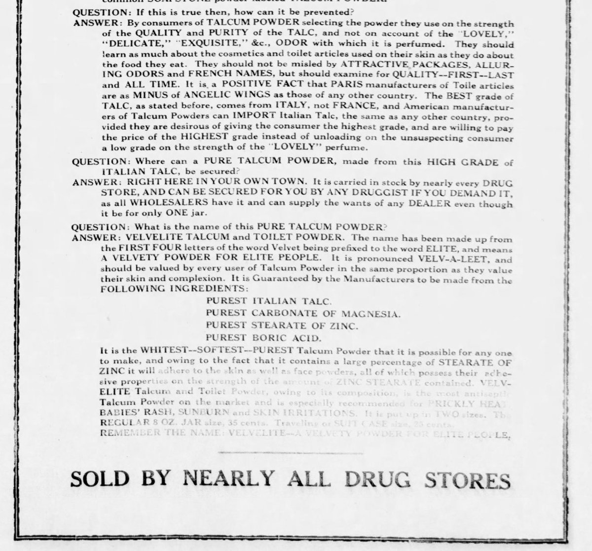 RavenWolf369's tweet image. Talcum Powder Secrets
Every Woman Should Know

The News Journal 
Tuesday, Sept 8, 1914
Wilmington, Delaware 

#talc #talcumpowder