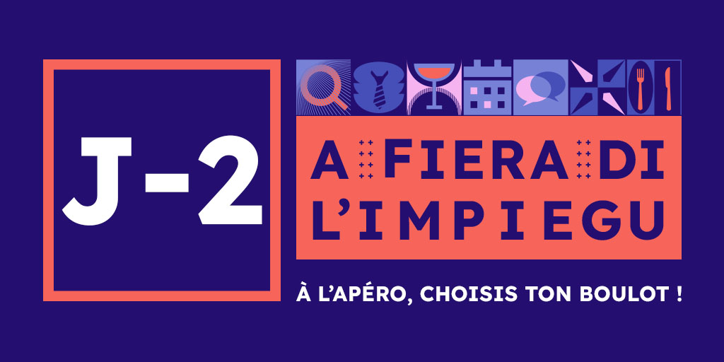 #Recrutement | A Fiera di l'Impiegu - la 1ère fête de l'emploi en Corse - c'est dans 2 jours au plein cœur du marché d'Ajaccio - place Campinchi !
La convivialité sera à l'honneur avec près de 780 postes à pourvoir portés par 22 entreprises insulaires.