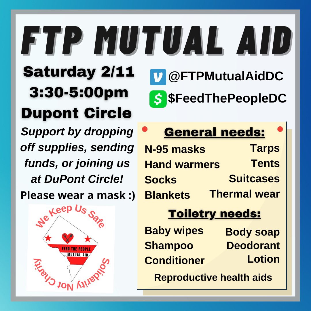 FTPMutualAid's tweet photo. See you Saturday at 3:30pm🌤️ As of now we have ONE WEEK until McPherson Square eviction. Keep calling and emailing!

We’ve allocated $400 from our budget for new tents, tarps, etc. for residents. If you can’t call or email, please send funds to support❣️

https://t.co/43uUuwiLjs https://t.co/c6lOrU57Be