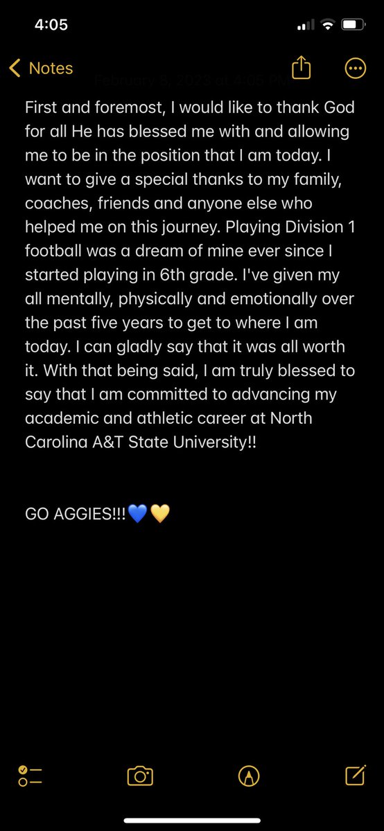 Bryceenlow_23's tweet photo. Committed💙💛 @CoachVBrown59 @NCATFootball @Red_Zone75 @GoMVB @CoachSchuman @mfarrellsports @CoachBPNCSA https://t.co/vHom9uO1WD