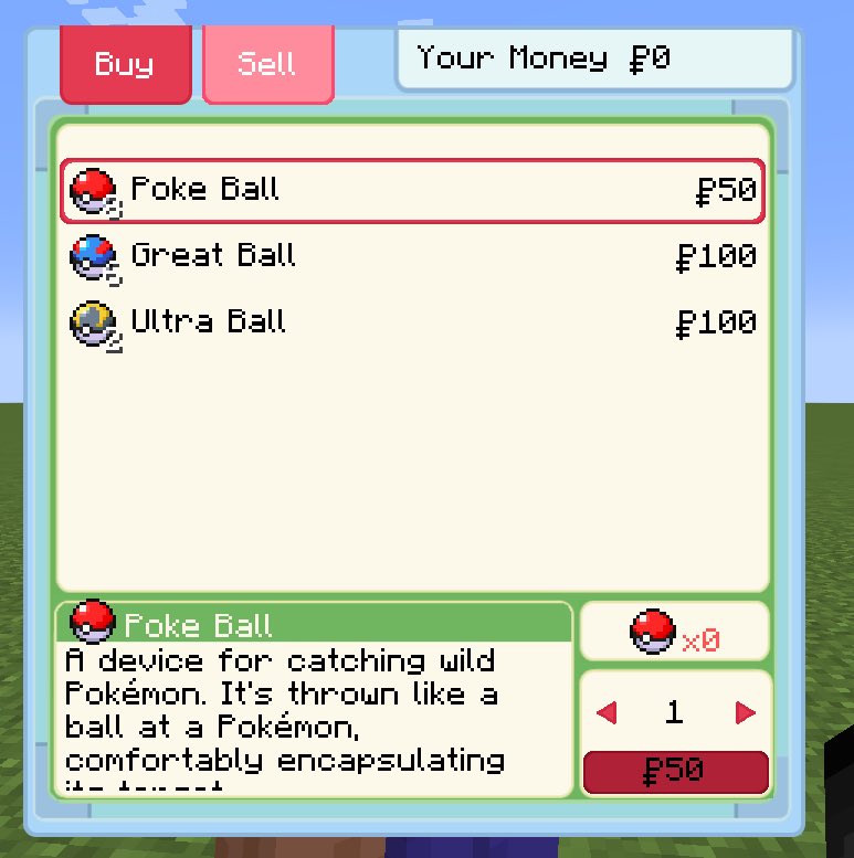 PlayPokeMod's tweet image. New shop GUI! We’ve simplified a lot of things in our upcoming 1.19.3 version update, including the process of buying and selling things with NPCs