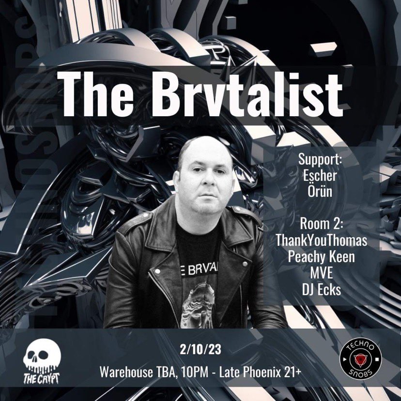 TECHNOSNOBSPHX's tweet photo. Due to the anticipated traffic in downtown Phoenix this Super Bowl weekend. We’ve decided to move The Brvtalist to a warehouse location for the benefit of our attendees. Ticket holders will be e-mailed the location on the day of event. We can’t wait to see you all there! https://t.co/IznI46zzy7