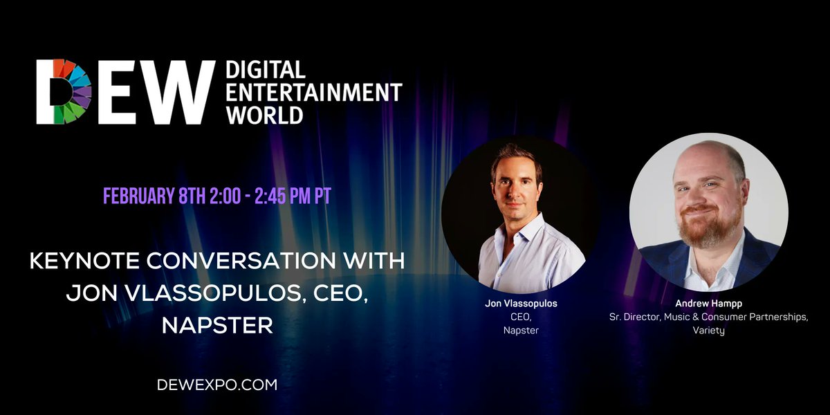 Our last session of #DEW2023 is a Keynote Conversation with <a href="/napster/">Napster</a>. Join us at 2pm PT. Register now: buff.ly/3jDawzZ