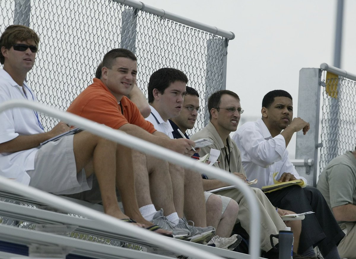 MikeReiss's tweet photo. From the way-back machine: Hanging at practice with some of the Patriots’ beat-reporting crew, circa June 2003.

(L-R) Michael Felger, Andy Hart, Shane Donaldson, Bryan Morry and Michael Smith

📸 by @DSPics https://t.co/5cj5brqcz1