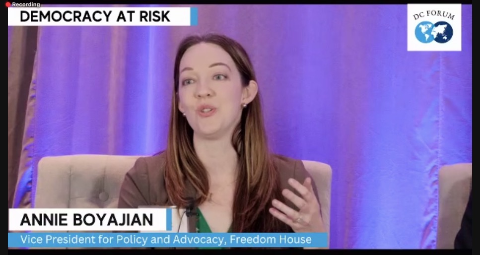IllicitFlows's tweet photo. At the final panel of the #DCForum Conference the VP for Policy & Advocacy of @FreedomHouse @AnnieBoyajian pointed out: The real risk and threat from campaign finance comes from groups with 2, 3, or 4 layers of cover that are essentially lobbying on behalf of a foreign government https://t.co/Z4CglueClC