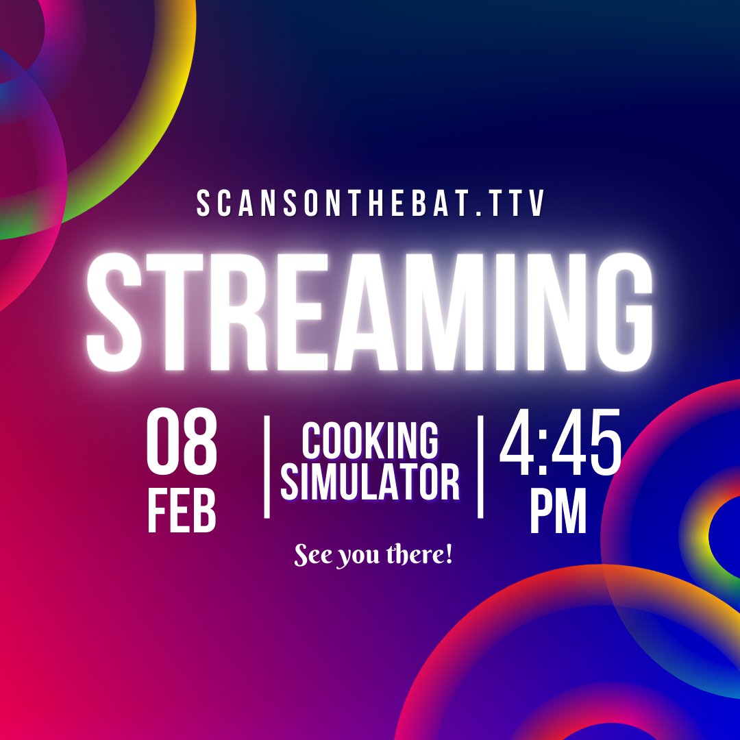 ScansonTheBat's tweet photo. Streaming #cookingsimulator 🍳 @cookingsim

Today @ 4:45pm EST!🦇🍭
#twitchstreamer #livestreaming
 
💖https://t.co/MY60L2hNZO  
🎁 Steam Key #Giveaways during stream!
~ Stay active on stream, No rude bat jokes!
~ Must join discord ✨M5fa6nr!

See you there!🦇#scansonthebatplays https://t.co/v5j18nZ9vB