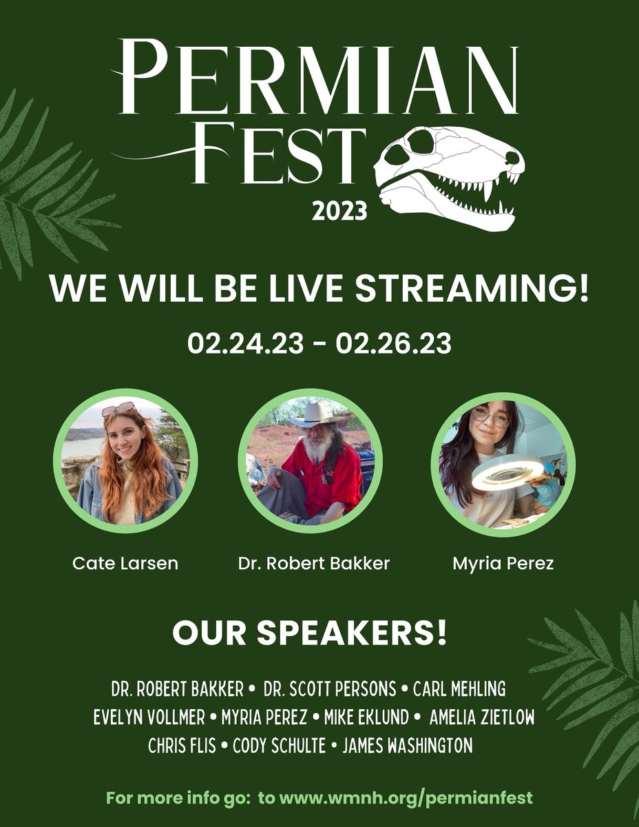 WhitesideMuseum's tweet photo. You can't come in person? We will be live streaming our lectures with ZOOM!

The ZOOM links will be on the Permian Fest homepage: https://t.co/BYs3L9VUZ1

To learn MORE about our lectures go to:
https://t.co/xm4ZmxJM4b https://t.co/xPgHPWMjgG