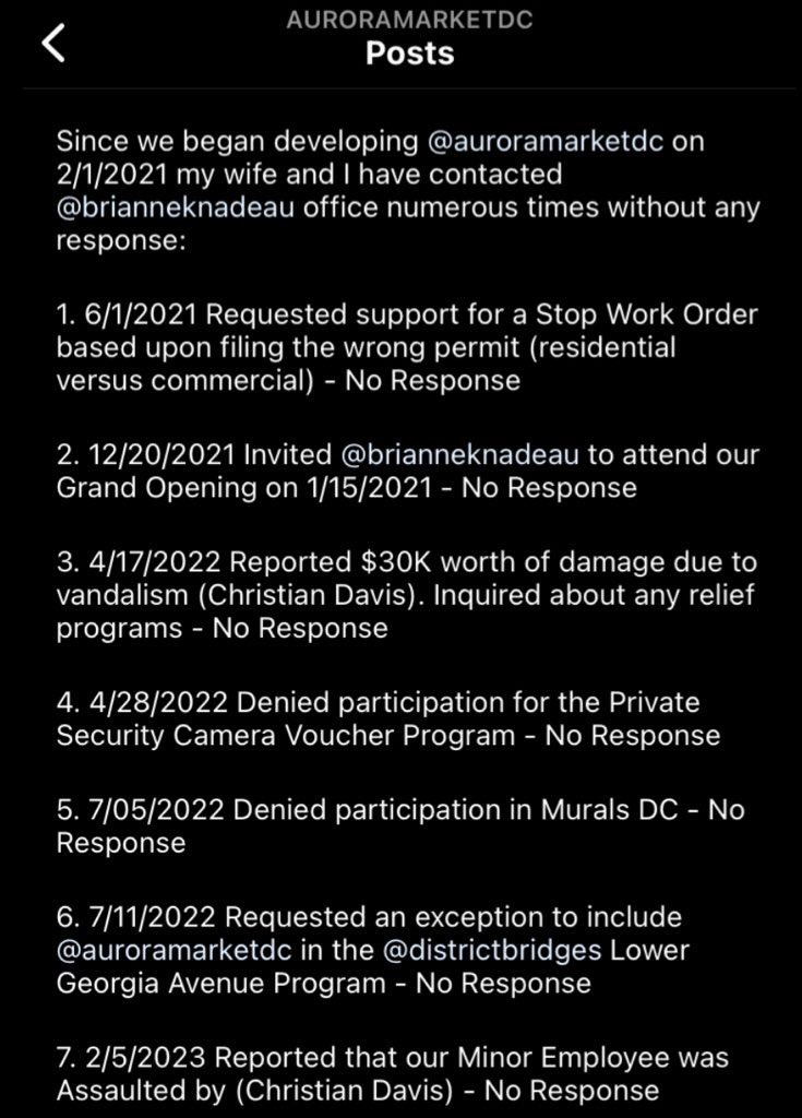 NW_Realist's tweet image. Sad to see @AuroraMarketDC struggling with ongoing crime. Unfortunately, as they posted @BrianneKNadeau prioritizes protecting criminals and ignores #DCSmallBiz (she didn’t even mention it on her website until I called her out). #RecallJan2024 
instagram.com/p/CoXd02Qu5w2/…
