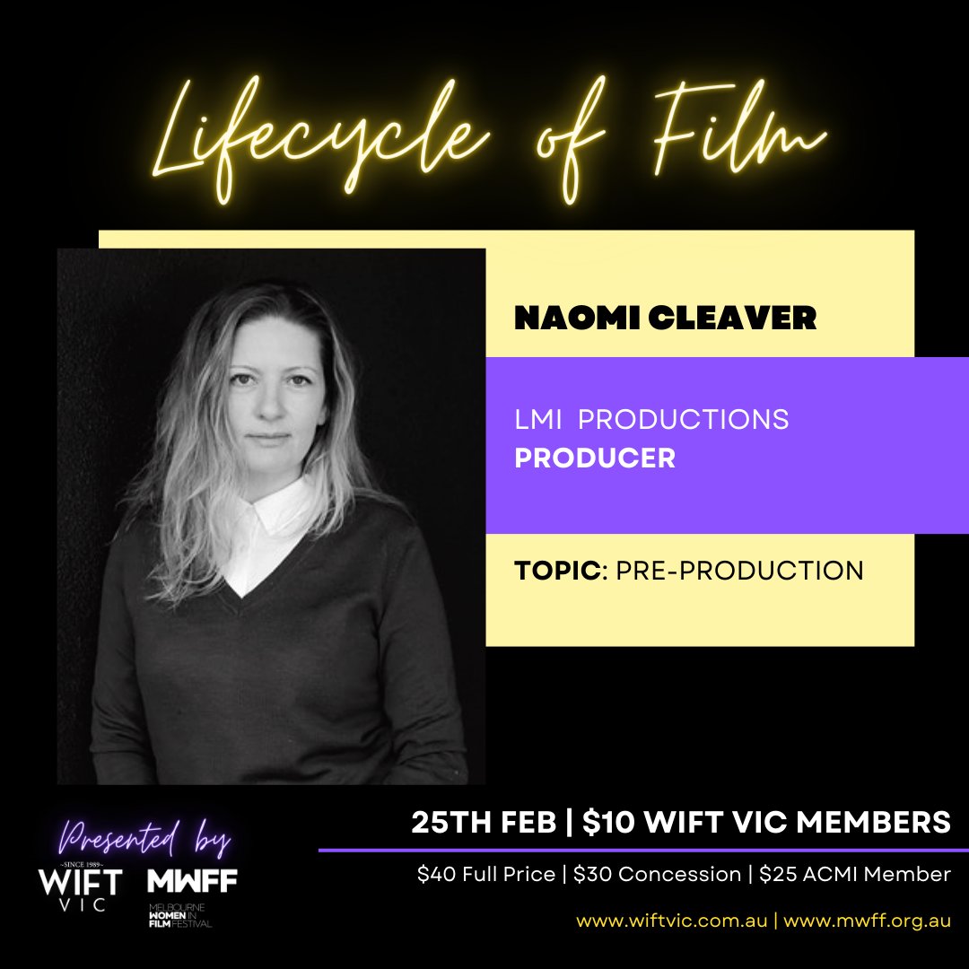 WIFT VIC and <a href="/MWFF_AU/">MWFF</a>  are thrilled to introduce our next mentor for the Pre-Production Table.

Naomi Cleaver is widely regarded as one of Australia’s most respected and most sought after Producers and Line Producers.

Book your spot at the table! tickets.acmi.net.au/0/50094