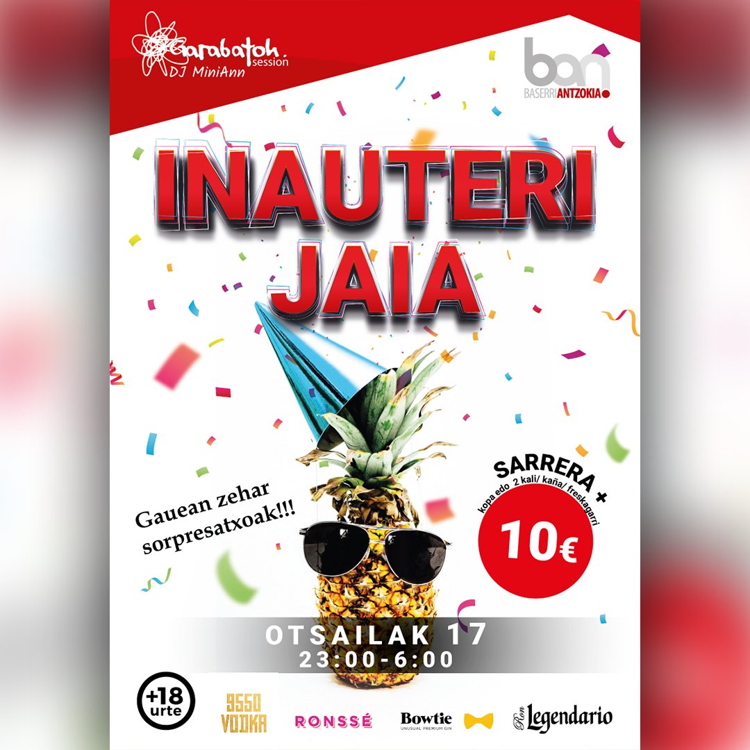 Inauteriak Baserri Antzokian!!
Lagunak, edariak , dantza eta musikaz beteriko gaua DJ MiniAnn-en eskutik. Sarrerak salgai Baserri Antzokian edo egunean bertan sarreran.
Sorpresatxoak ere izango ditugu.

Otsailak 17 gorputza aguantatu arte!
#inauteriak #Txorierri #Derio #DJ