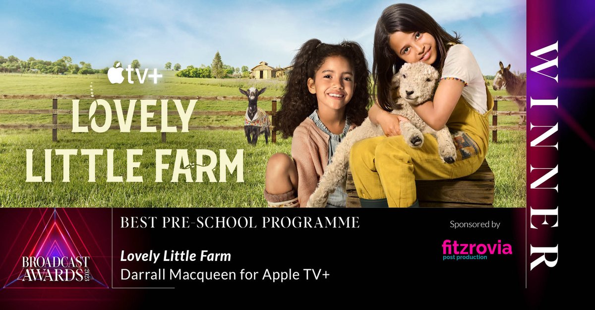 BroadcastAwards's tweet image. Our next award is for Best Pre-School Programme, sponsored by @FitzroviaPost, and the winner is – Lovely Little Farm, @darrallmacqueen for @AppleTVPlus. #BA2023