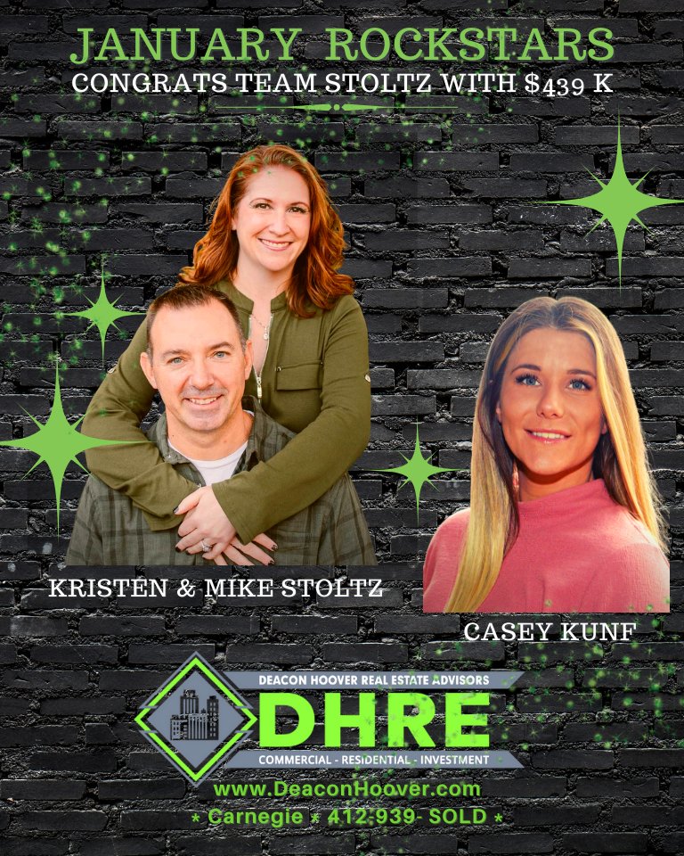 DeaconHoover's tweet photo. Congratulations to TEAM STOLTZ our TEAM ROCKSTARS for January! WTG!
#DHRE #deaconhoover #homeforsale #pittsburghrealestate #propertysales #homeowner #pittsburghrealtor #teamstoltz #pittsburghhomes #buying #selling #homeexpert #investing #listing #homesales #pittsburghrealty https://t.co/vT0L70qmVa