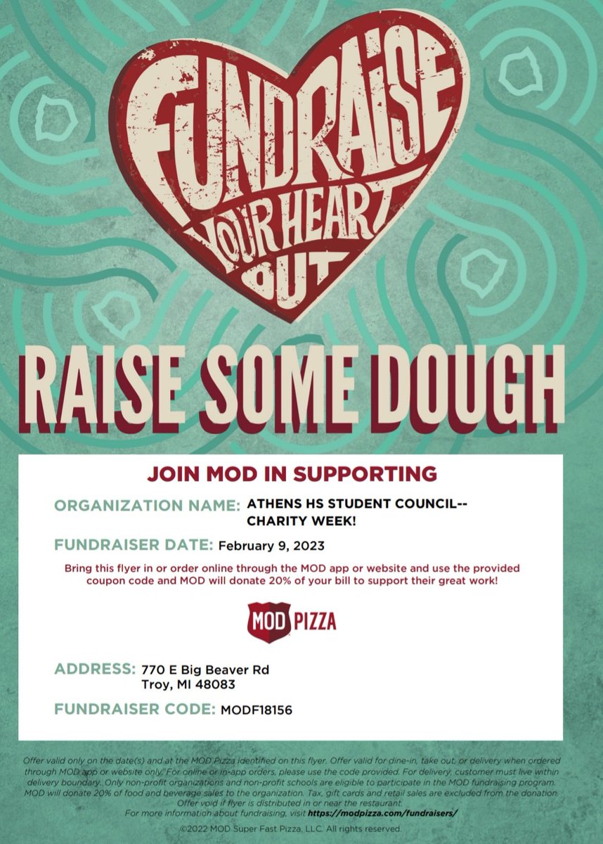 Make your THURSDAY lunch and dinner plans at Mod Pizza-Troy to help support Carol's Angels and Warriors!