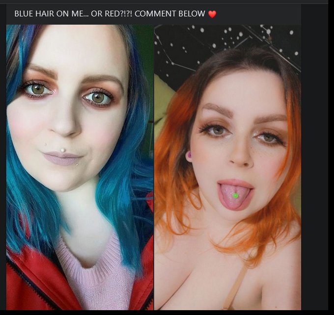 BLUE OR RED HAIR ON ME. i'm gonna dye my hair so please choose wisely lol https://t.co/ckylLqZdBF<a href="/tag/adultwork"class="tags"><span>#adultwork</span></a>