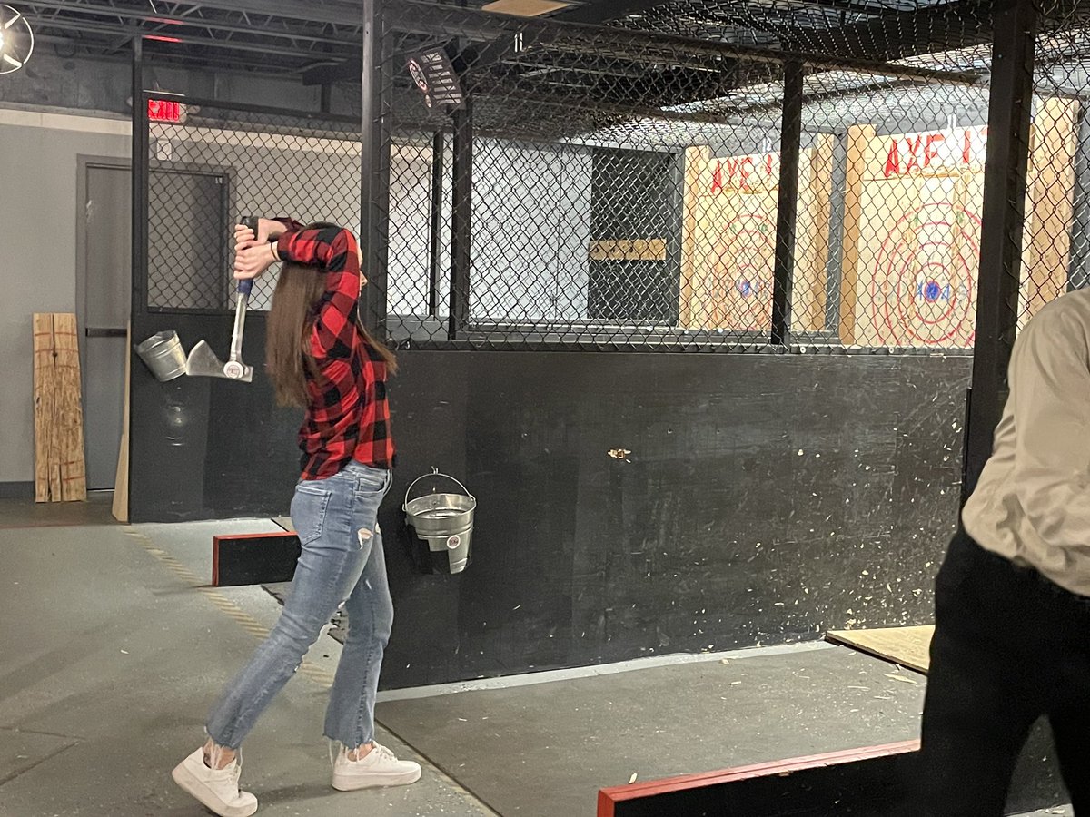 Our latest wellness activity risked life and limb: axe throwing, fellows vs attendings! @ChirchDr and Dr. Dieckhaus easily beat our fellows, and no one lost an arm!! #IDTwitter #IDMedEd