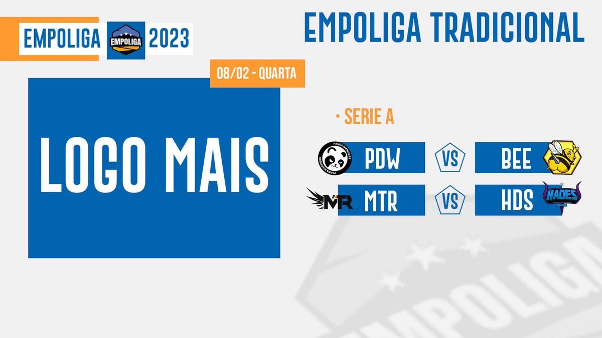 DIA DE #EMPOLIGA !

A <a href="/JayBeegg/">Jay Bee 🇧🇷</a> luta pra conquistar a sua vaga nos playoffs enfrentando a já classificada <a href="/Panda_WarriorES/">Panda Warriors</a>. 

Enquanto <a href="/MTRGamingBR/">MTR Gaming 🌈🎮</a> e <a href="/Hades_eSportsBR/">Hades eSports</a> se enfrentam em um confronto DECISIVO no campeonato!

NÃO PERCAM, a partir das 19h!

📺twitch.tv/empoliga