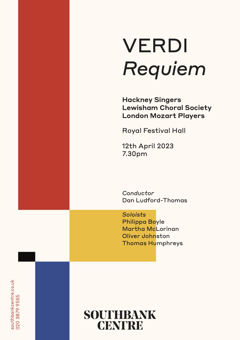lewishamchorsoc's tweet photo. Join @lewishamchorsoc @HackneySingers @mozartplayers on Wednesday the 12th of April at the @southbankcentre for Verdi's Requiem.

Tickets available now: https://t.co/2GG9AlbAPj

🎨 https://t.co/OMG9w4xBqi https://t.co/nOEbGBTjKi