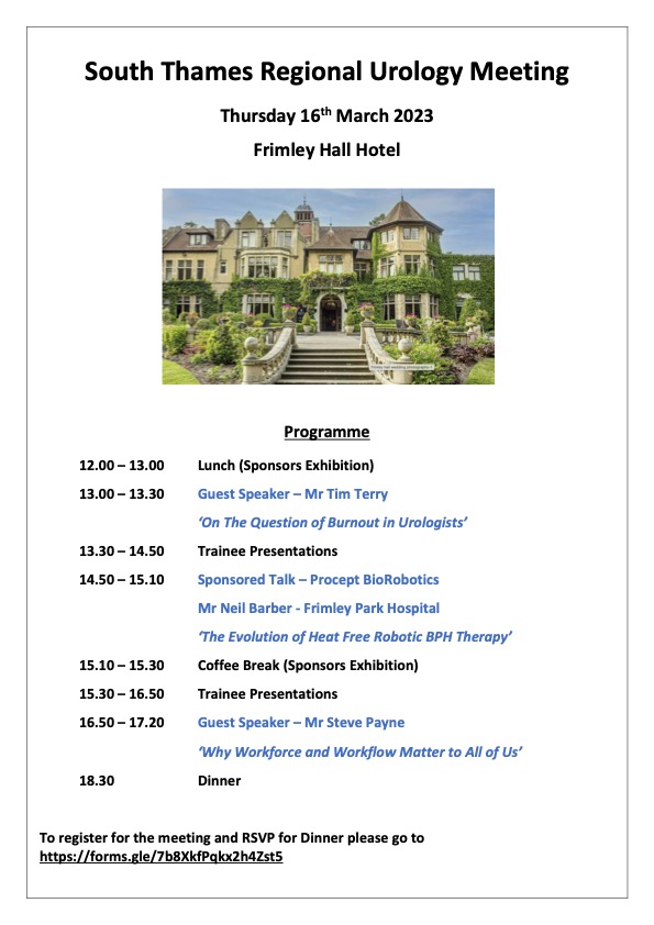 We are looking forward to hosting the South Thames Meeting 16th March 2023 at Frimley Hall Hotel, Surrey. Great speakers lined up! 
Please RSVP forms.gle/7b8XkfPqkx2h4Z…
Deadline for abstract submissions 17th Feb
