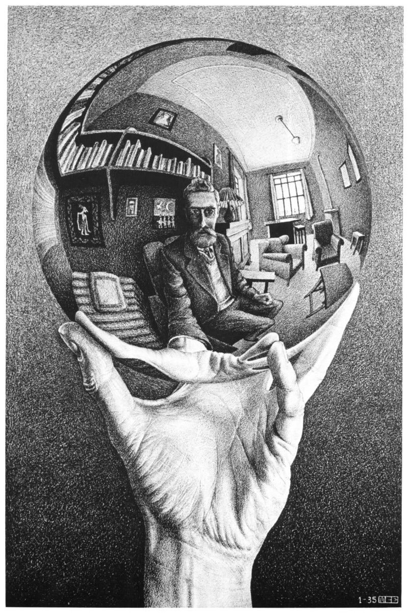 StudioTeaBreak's tweet image. Thursday #PortraitChallenge! ✍️
Hand with Reflecting Sphere, lithograph by Dutch artist M. C. Escher, first printed in January 1935 

en.m.wikipedia.org/wiki/M._C._Esc…

en.m.wikipedia.org/wiki/Hand_with…