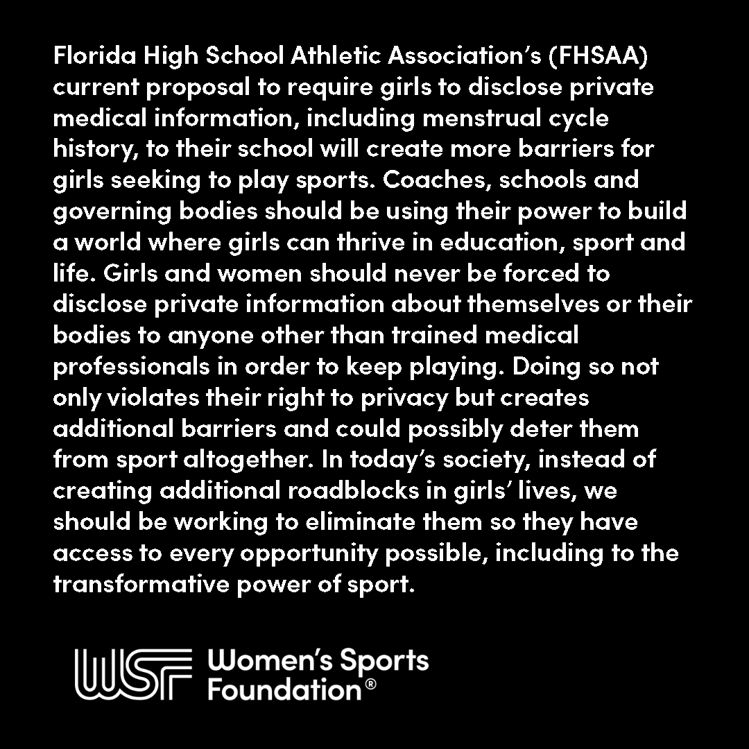 FHSAA’s proposal to require disclosure of menstrual history to schools is an invasion of privacy. We should be focused on eliminating barriers so girls can #KeepPlaying, not adding them.