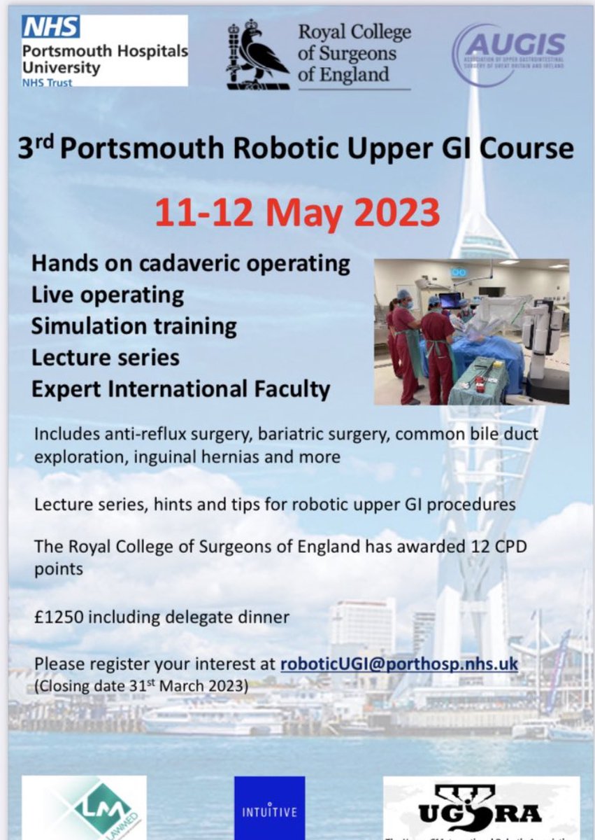 cxw1120's tweet image. Join us @PHU_NHS for the 3rd Cadaveric Robotic Upper GI course
😷 Live cases
🔪 Hands on cadaveric operating
🖥️ Simulation sessions
📈 Lecture series and expert faculty!
Roboticugi@porthosp.nhs.uk
@philip_pucher @SurgeonGlaysher @Augishealth @RCSnews @IntuitiveSurg