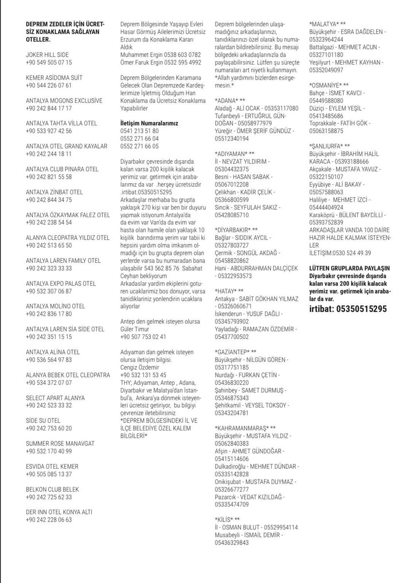 Depremzedelere ücretsiz konaklama hizmeti veren oteller