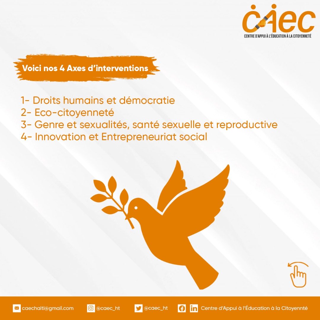 caec_ht's tweet photo. Connaissez-vous (CAEC) Centre d’Appui à l’Éducation à la Citoyenneté?
Un petit rappel de ce que nous faisons. Restez connectés, le meilleur est à venir. 
.
#caec #education #democratie https://t.co/XAdXCdzfRk