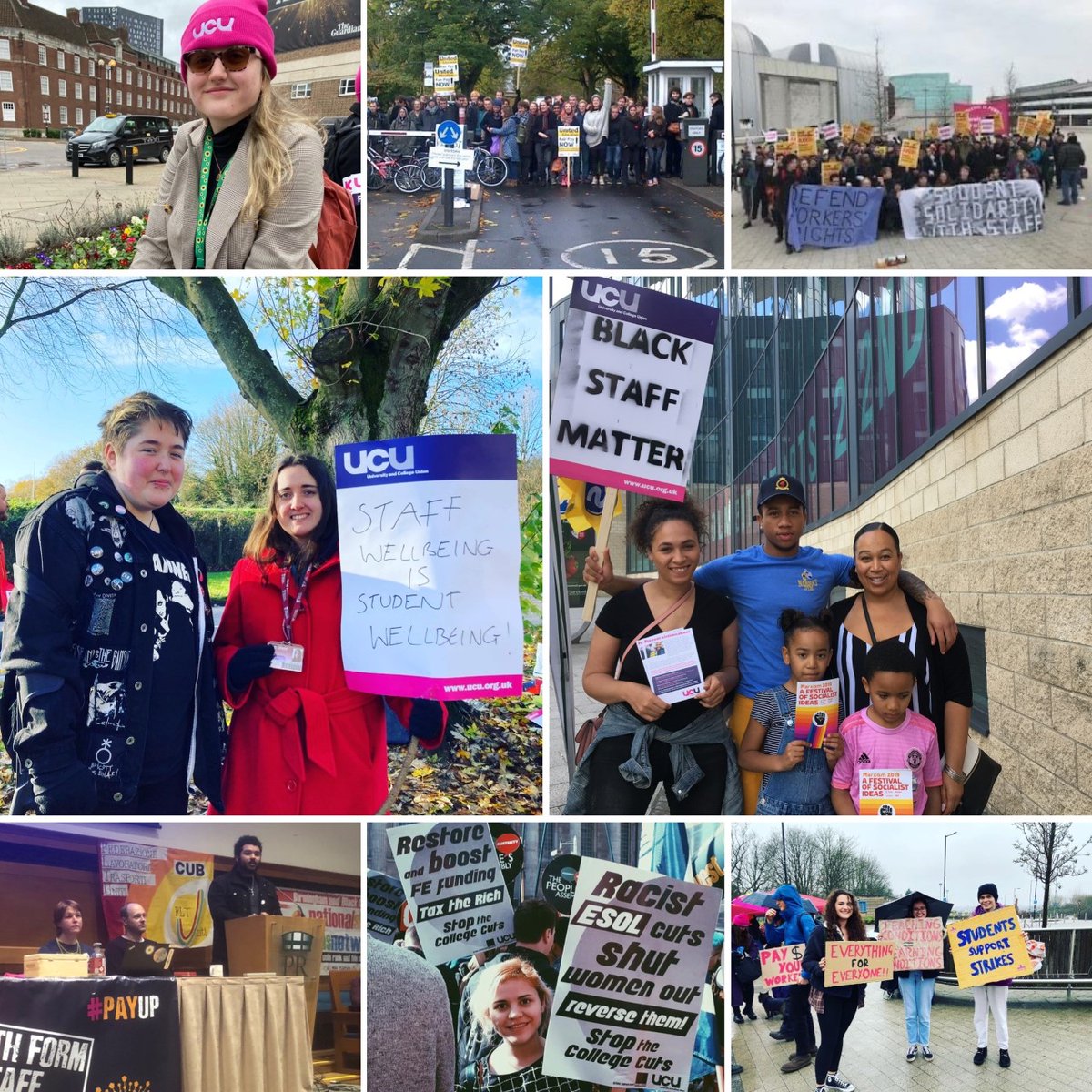 . <a href="/WestMidsUCU/">UCU West Midlands Region</a> get amazing student support across FE &amp; HE. In advance of <a href="/ucu/">UCU</a> student-solidarity day, some pics of student support at pickets, rallies &amp; demos from the last few years 

#ucuRISING 

♥️📢✊🏾✊🏻🪧.