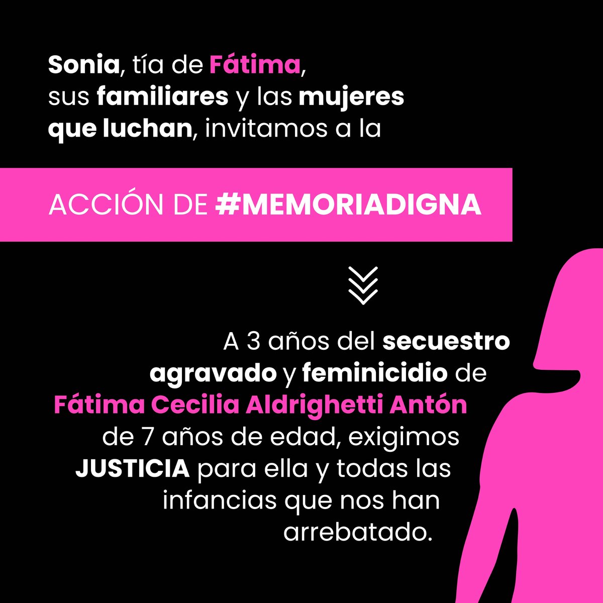 antimonumenta's tweet photo. A 3 años del secuestro agravado y #feminicidio de #FátimaCeciliaAldrighettiAntón  convocamos a una acción de #memoriadigna por ella y todas las infancias que nos han arrebatado.  #glorietadelasmujeresqueluchan 
#lasinfanciassedefienden #justiciaparatodas      
11 febrero 10:30 https://t.co/aevwpq45Er