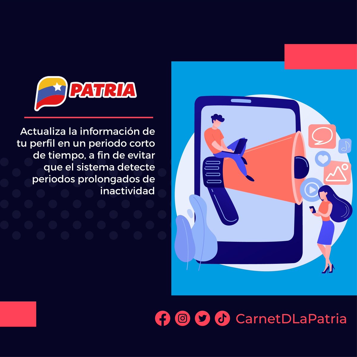 #PENDIENTE Usuarios y usuarias. ¿Qué debes hacer si no te llegan los bonos?
El #SistemaPatria, te ofrece las respuestas.

#PatriaGrandeEsCaribe #8Feb