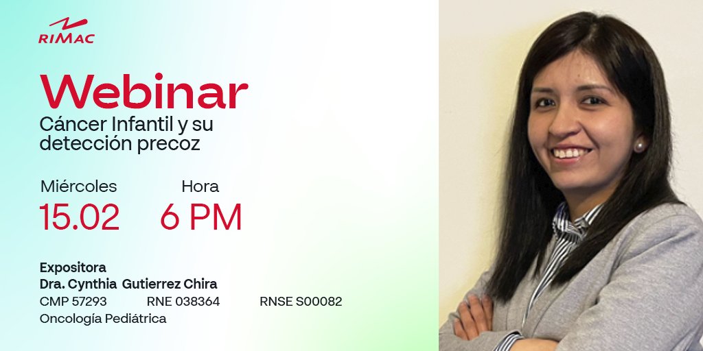 #WebinarRIMAC

Cáncer Infantil y su detección precoz 🤔

🗓 Miércoles 15
⏰ 6:00p.m.  
‍Expositora: Dra. Cynthia Gutierrez Chira

 👉🏻 Participa del webinar aquí: cutt.ly/c3dYtIK 

#JuntosTodoEsPosible