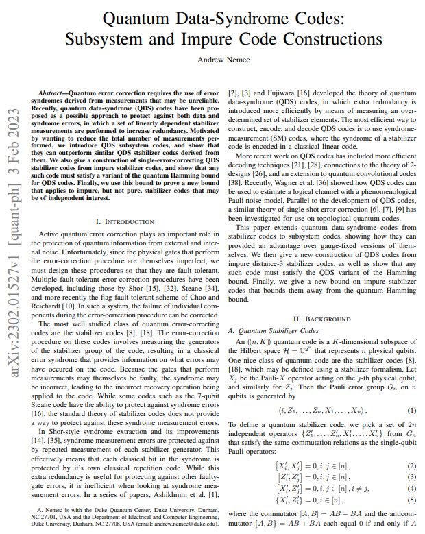 DesFrontierTech's tweet photo. "Active quantum error correction plays an important role in the protection of quantum information from external and internal noise." https://t.co/giyGEua1od #DukeQuantumCenter $IONQ https://t.co/9Cnv8kyQZU