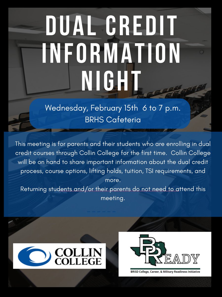 brhs_tigers's tweet photo. Join us on Wednesday, February 15th at 6pm for our Dual Credit Information Night! https://t.co/bzaJBVzSK6