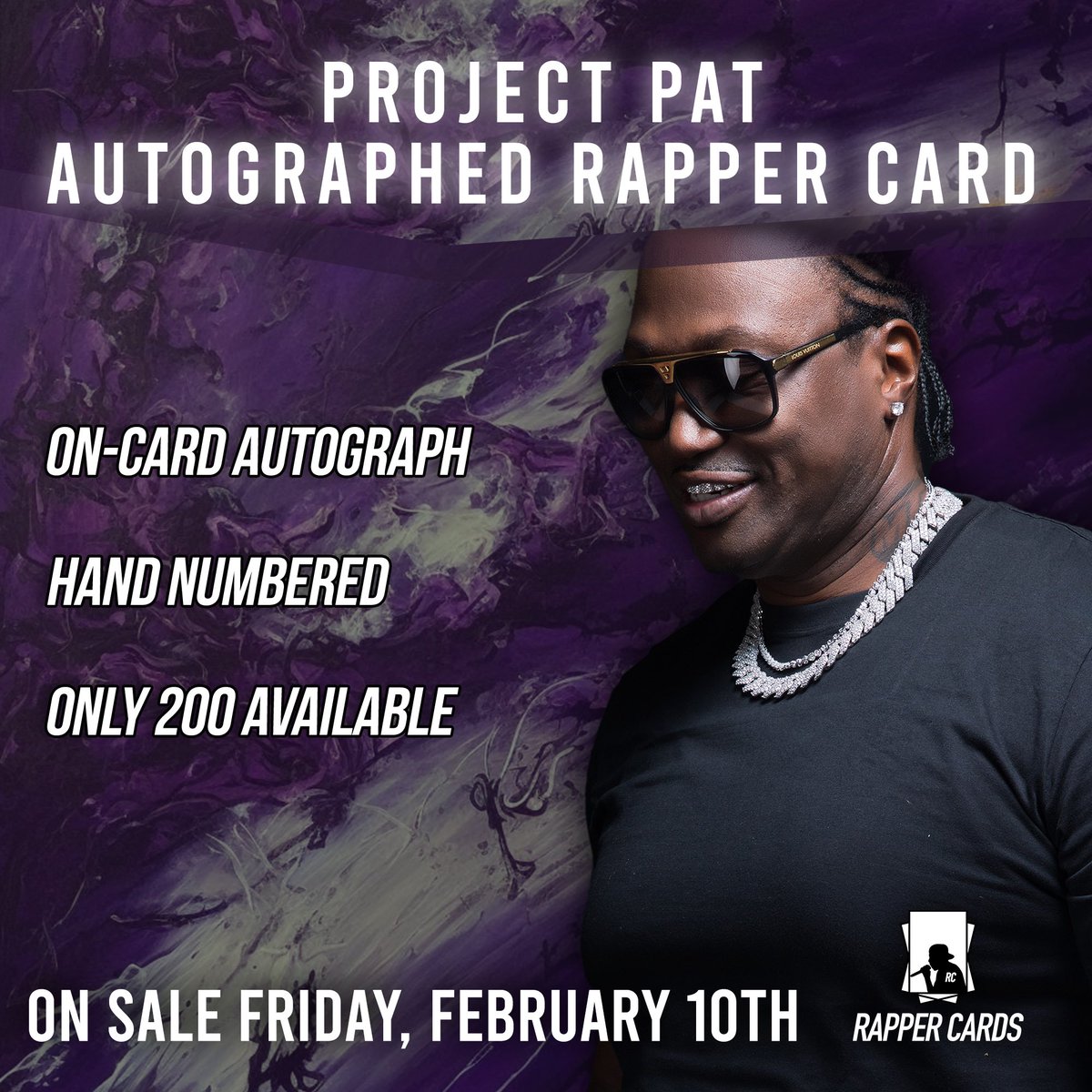rapper_cards's tweet image. On sale Friday at 11am EST, we honor one of the dopest artists in Southern hip-hop, Project Pat with his first Rapper Card. All cards were hand signed by @ProjectPatHcp. Only 200 will be available. #RapperCards #ProjectPat #thehobby #hiphop #rap #memphis #DontSleep