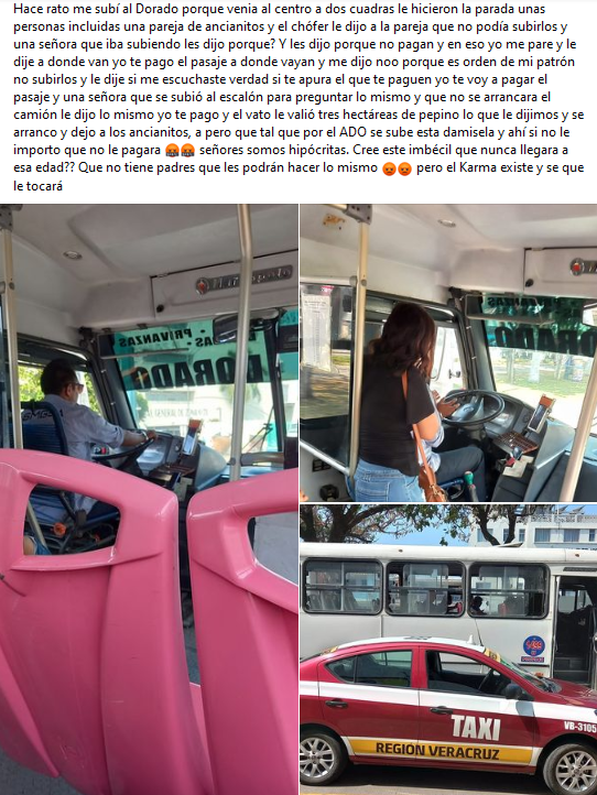 ChismitoJarocho's tweet photo. #ChismitoJarocho 📸 ¡POCA MADRE! Denuncian en el puerto de Veracruz a chofer de unidad de transporte público de ruta El Dorado por discriminación a personas de tercera edad #VeracruzPuerto #Jarochos @dir_transporte @ssptransitover #Veracruz2023 @vialver #Abuelitos #AdultosMayores https://t.co/05zwFvwCXQ