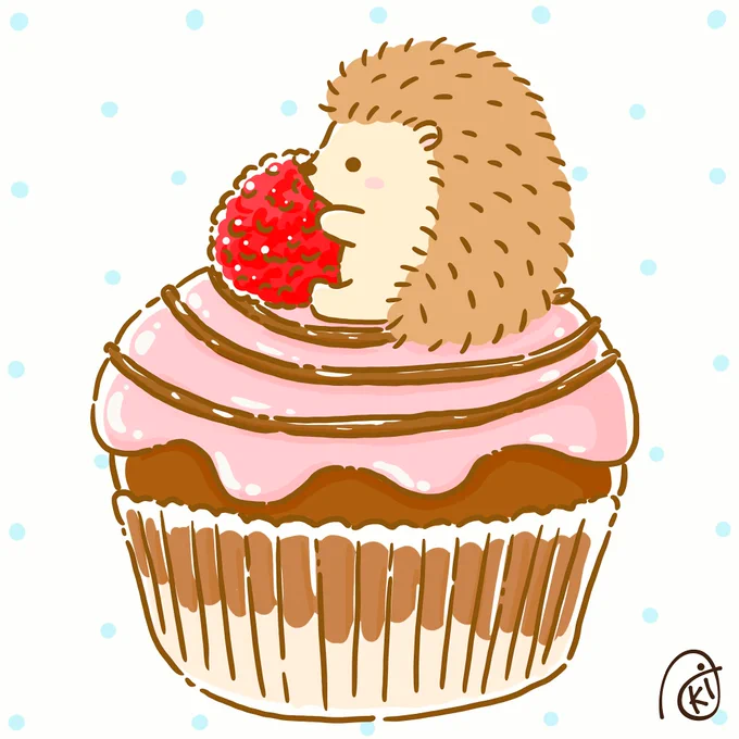 アイシングカップケーキ!#イラスト #お絵描き #ハリネズミ #カップケーキ 