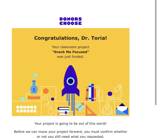 DrRandlebhz's tweet photo. 3 @DonorsChoose projects funded in 2 days thanks to #2xmatch. Thanks to everyone who shared and sprinkled. I’m truly grateful. I have 6 more #stem #basicneeds #warmthfoodhunger projects left while the match is still pending. Please consider supporting my babies 🫶🏽#proudteacher https://t.co/tBtAs7bvsz