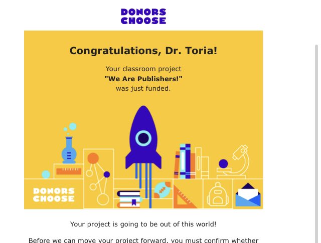 DrRandlebhz's tweet photo. 3 @DonorsChoose projects funded in 2 days thanks to #2xmatch. Thanks to everyone who shared and sprinkled. I’m truly grateful. I have 6 more #stem #basicneeds #warmthfoodhunger projects left while the match is still pending. Please consider supporting my babies 🫶🏽#proudteacher https://t.co/tBtAs7bvsz