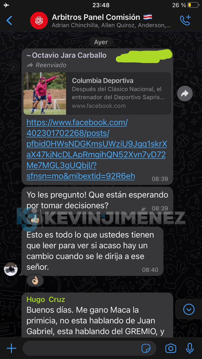 KevinJimenezCR's tweet photo. EXCL: Los árbitros se unirán por el gremio y tomarán decisiones tras las declaraciones de Jeaustin Campos sobre Juan Gabriel Calderon. 😮

Aquí chats exclusivos del Grupo de WhatsApp de los árbitros donde hablan del tema 👇🏼 https://t.co/wjTLzY2Hni