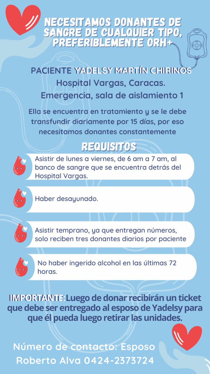 Ayúdenme a ayudar a la esposa de mi buen amigo Roberto Alva, un RT no te quita mucho tiempo y puede marcar la diferencia.
Gracias de antemano 🙏🏼
#ServicioPúblico